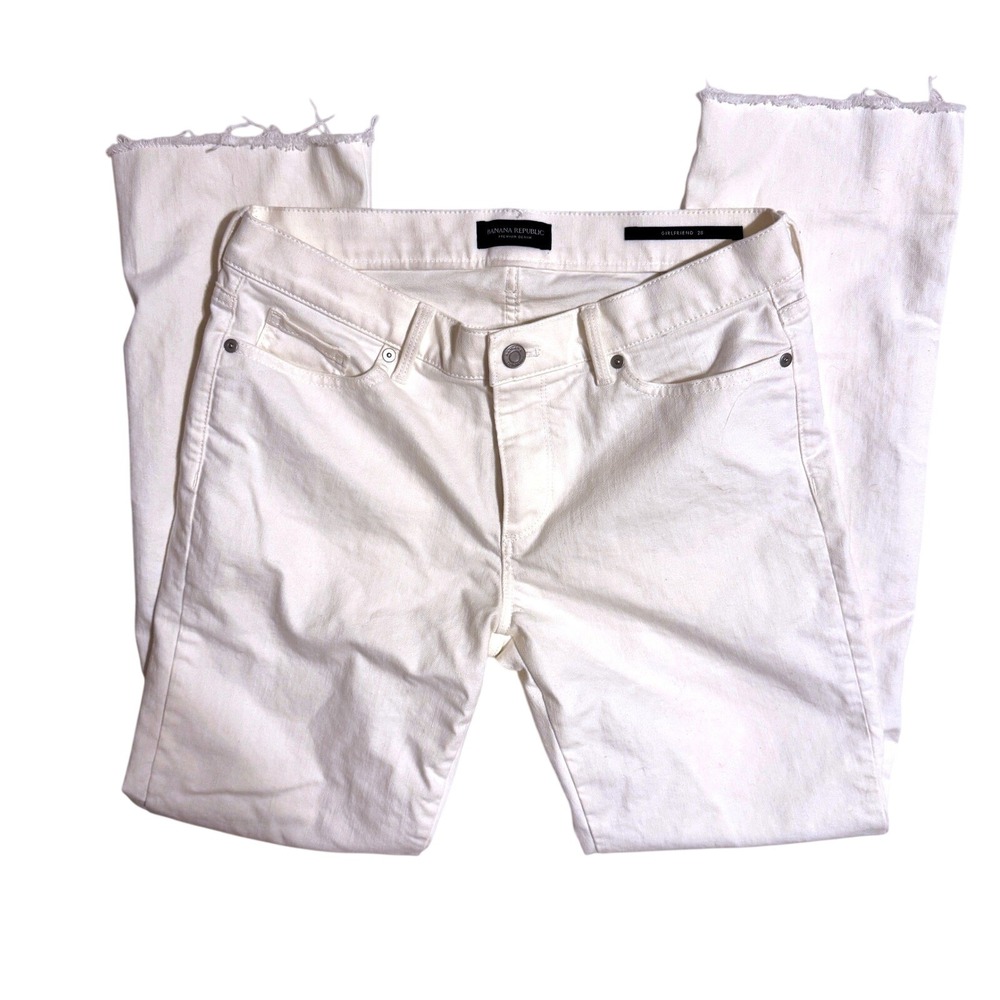 Banana Republic Jeans Girlfriend Raw Hem 28 White Womens Premium Denim Straight
